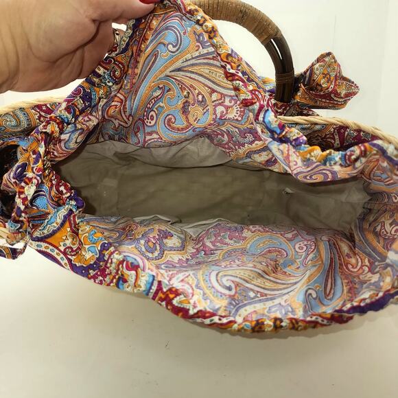 Straw Studio Tote Bag Resort Beach Rattan Handles Lined Boho Market Tote NWT - Picture 6 of 12